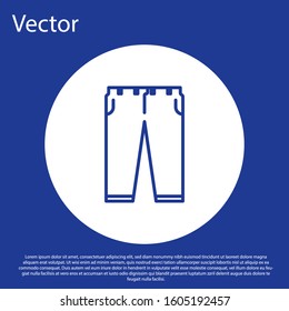 Blue line Pants icon isolated on blue background. White circle button. Vector Illustration