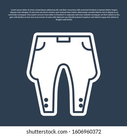 Blue line Pants icon isolated on blue background.  Vector Illustration