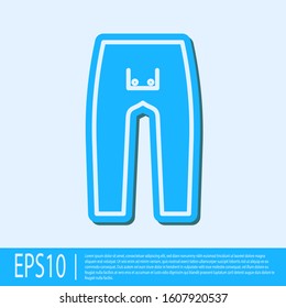 Blue line Pants icon isolated on grey background.  Vector Illustration