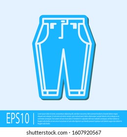 Blue line Pants icon isolated on grey background.  Vector Illustration