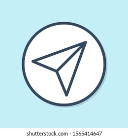 Blue line Paper airplane icon isolated on blue background.  Vector Illustration