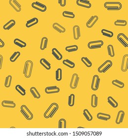 Blue line Paper clip icon isolated seamless pattern on yellow background.  Vector Illustration