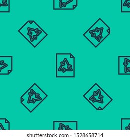 Blue line Paper with recycle icon isolated seamless pattern on green background.  Vector Illustration