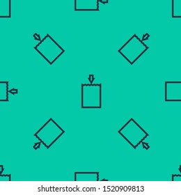 Blue line Paper shopping bag icon isolated seamless pattern on green background. Package sign.  Vector Illustration