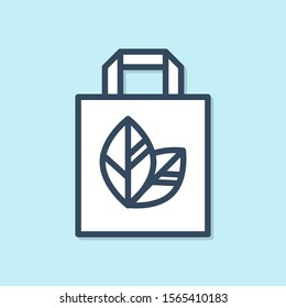 Blue line Paper shopping bag with recycle icon isolated on blue background. Bag with recycling symbol.  Vector Illustration