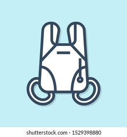 Blue line Parachute icon isolated on blue background. Extreme sport. Sport equipment.  Vector Illustration