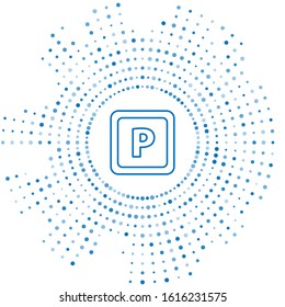 Blue line Parking icon isolated on white background. Street road sign. Abstract circle random dots. Vector Illustration
