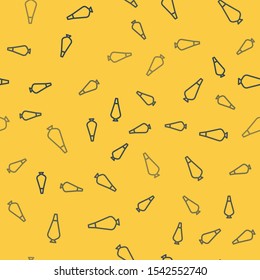 Blue line Pastry bag for decorate cakes with cream icon isolated seamless pattern on yellow background. Kitchenware and utensils.  Vector Illustration
