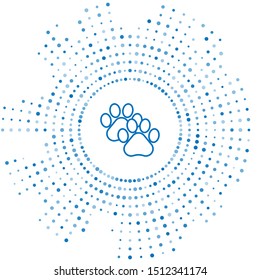 Blue line Paw print icon isolated on white background. Dog or cat paw print. Animal track. Abstract circle random dots. Vector Illustration