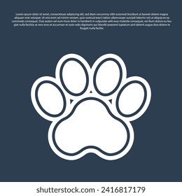 Blue line Paw print icon isolated on blue background. Dog or cat paw print. Animal track.  Vector