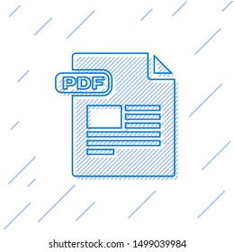 Blue line PDF file document. Download pdf button icon isolated on white background. PDF file symbol.  Vector Illustration