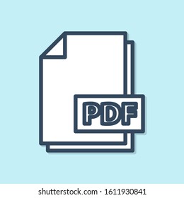 Blue line PDF file document. Download pdf button icon isolated on blue background. PDF file symbol.  Vector Illustration