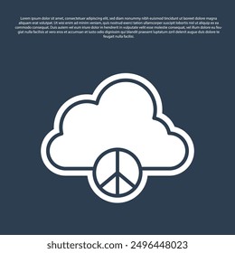 Blue line Peace cloud icon isolated on blue background. Hippie symbol of peace.  Vector