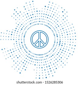 Blue line Peace icon isolated on white background. Hippie symbol of peace. Abstract circle random dots. Vector Illustration