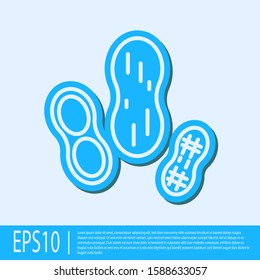 Blue line Peanut icon isolated on grey background.  Vector Illustration