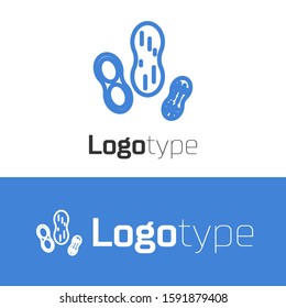 Blue line Peanut icon isolated on white background. Logo design template element. Vector Illustration