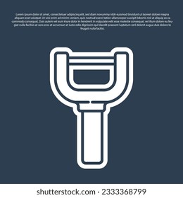 Blue line Peeler icon isolated on blue background. Knife for cleaning of vegetables. Kitchen item, appliance.  Vector