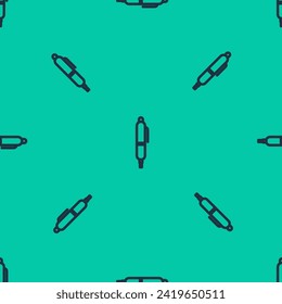 Icono de la pluma de la línea azul aislado con un patrón sin fisuras sobre fondo verde.  Ilustración vectorial
