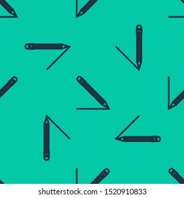 Blue line Pencil with eraser and line icon isolated seamless pattern on green background. Education sign. Drawing and educational tools. School office symbol.  Vector Illustration