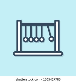 Blue Line Pendulum Icon Isolated On Blue Background. Newtons Cradle.  Vector Illustration