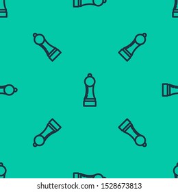 Blue line Pepper icon isolated seamless pattern on green background. Cooking spices.  Vector Illustration