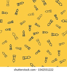 Blue line Pepper icon isolated seamless pattern on yellow background. Cooking spices.  Vector Illustration