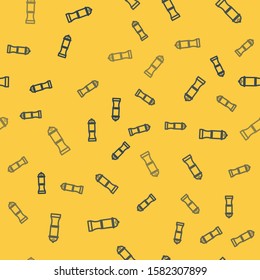 Blue line Pepper icon isolated seamless pattern on yellow background. Cooking spices.  Vector Illustration