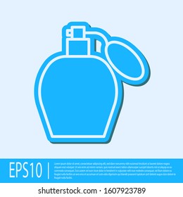 Blue line Perfume icon isolated on grey background.  Vector Illustration