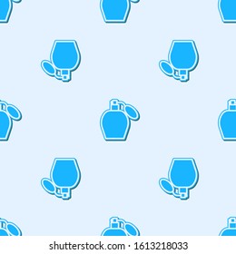 Blue line Perfume icon isolated seamless pattern on grey background.  Vector Illustration