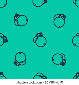 Icono de Perfume de línea azul aislado sin fisuras en fondo verde. 8 de marzo. Día Internacional de la Mujer Feliz.  Ilustración vectorial