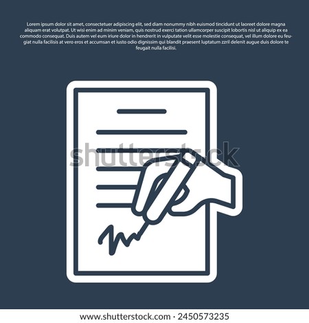 Blue line Petition icon isolated on blue background.  Vector