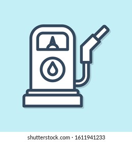 Blue line Petrol or Gas station icon isolated on blue background. Car fuel symbol. Gasoline pump.  Vector Illustration