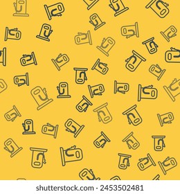 Blue line Petrol or gas station icon isolated seamless pattern on yellow background. Car fuel symbol. Gasoline pump.  Vector Illustration