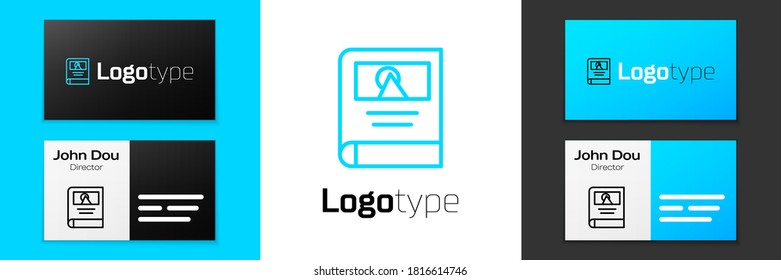Blue line Photo album gallery icon isolated on white background. Logo design template element. Vector.