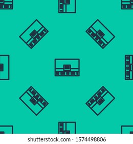 Blue line Piano icon isolated seamless pattern on green background. Musical instrument.  Vector Illustration