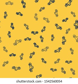 Blue line Pickup truck icon isolated seamless pattern on yellow background.  Vector Illustration