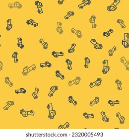 Blue line Pickup truck icon isolated seamless pattern on yellow background.  Vector Illustration