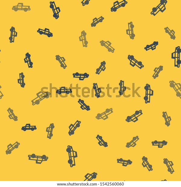 Blue line Pickup truck\
icon isolated seamless pattern on yellow background.  Vector\
Illustration