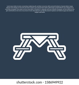 Blue line Picnic table with benches on either side of the table icon isolated on blue background.  Vector Illustration