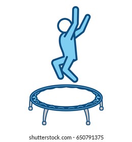 blue line pictogram man jumping up concept