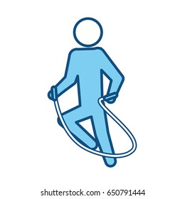 blue line pictogram man jumping rope workout