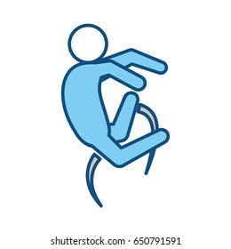 blue line pictogram man jumping up concept