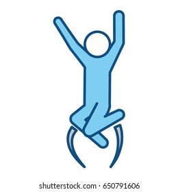blue line pictogram man jumping up concept