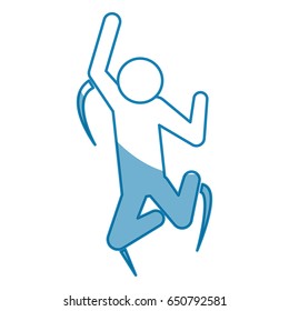blue line pictogram man jumping up concept