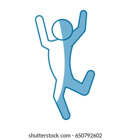 blue line pictogram man jumping up concept