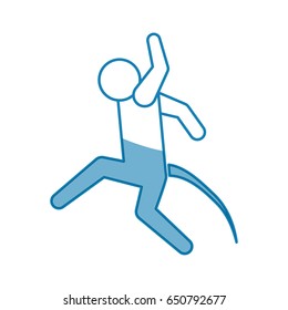 blue line pictogram man jumping up concept