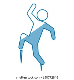 blue line pictogram man jumping up concept