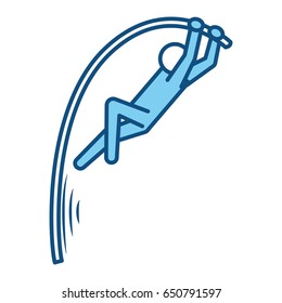 blue line pictogram man practice pole vault sport