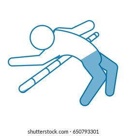 blue line pictogram man practice pole vault sport