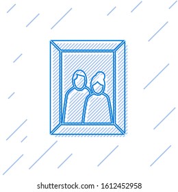 Blue line Picture frame on table icon isolated on white background. Valentines Day symbol.  Vector Illustration